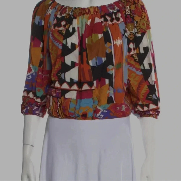 Christian Siriano colorful cropped quarter sleeve blouse size Medium - Picture 9 of 9